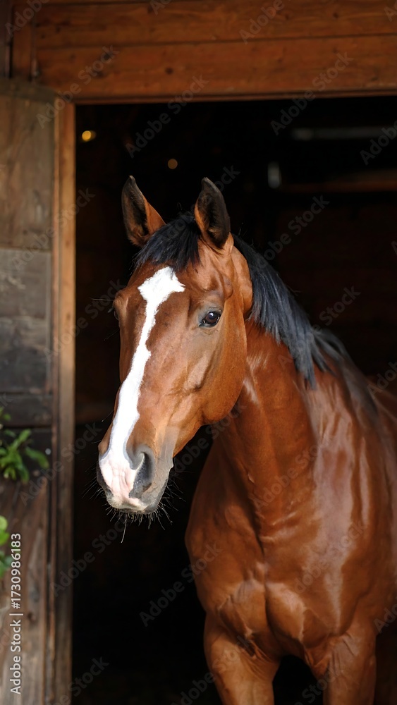 Obraz premium Horse in a stable doorway