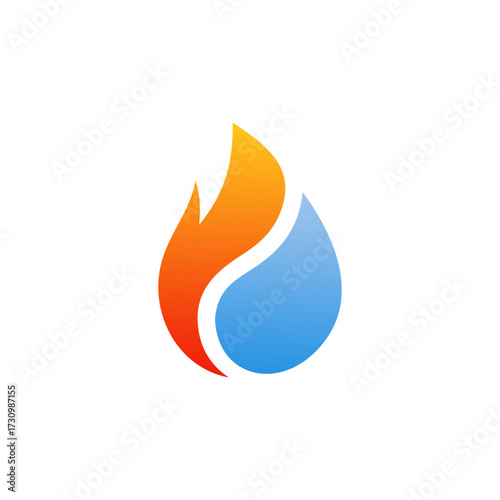 Abstract logo featuring a stylized flame and water drop in vibrant colors.