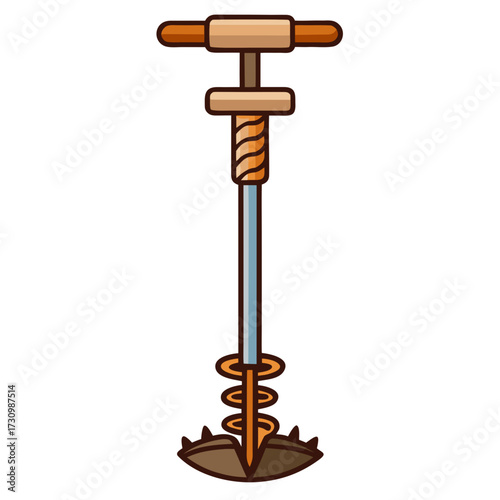 Soil Auger Vector Illustration | Manual & Mechanical Ground Sampling Tool Icon	