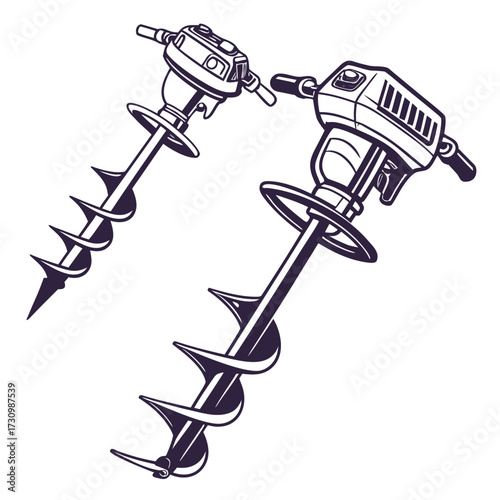 Soil Auger Vector Illustration | Manual & Mechanical Ground Sampling Tool Icon	