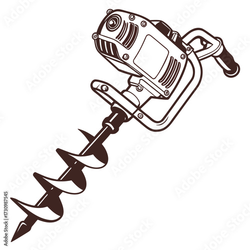 Soil Auger Vector Illustration | Manual & Mechanical Ground Sampling Tool Icon	