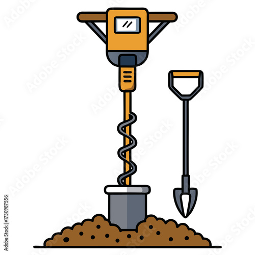 Soil Auger Vector Illustration | Manual & Mechanical Ground Sampling Tool Icon	