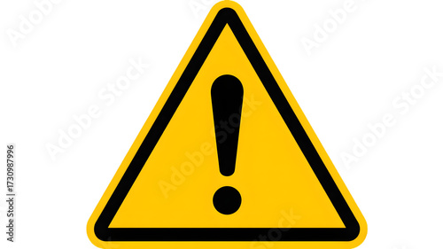Yellow warning sign with exclamation mark isolated on white background