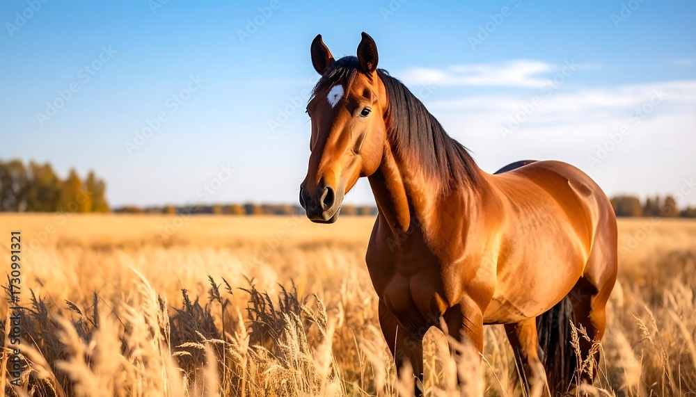 Obraz premium Horse in golden field, serene