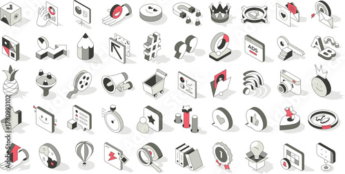 Isometric Marketing and Business Icons Set in Modern Style