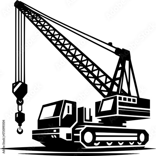 Construction Silhouette: A bold, two-dimensional silhouette of a towering crane, ready to lift and build.