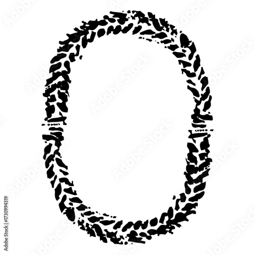 Black and white round frame of numbers and symbols in a grunge vector design is a pattern decoration element wreath transparent