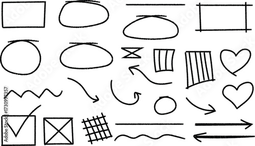 Hand drawn shapes and sketch elements for graphic design projects