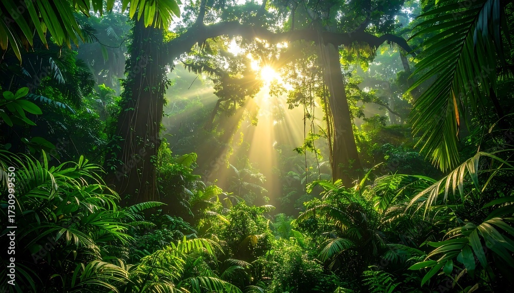 Obraz premium Lush rainforest sunlight