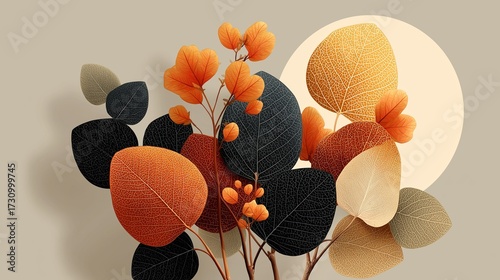 Vibrant autumn leaves showcasing a warm palette against a soft beige background while capturing the essence of seasonal change