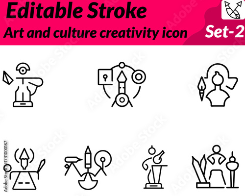 A vibrant icon featuring a paintbrush, palette, musical notes, and theater mask, symbolizing artistic expression. cultural creativity, innovation, and the celebration of art, music and performance.