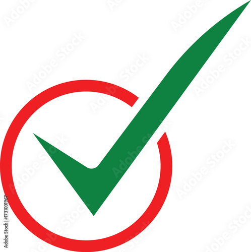 Green Check Mark Inside a Red Circle Symbolizing Approval and Correctness tick approved