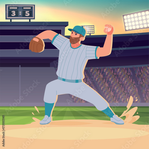 Baseball player. sport character in uniform through the ball on baseball arena