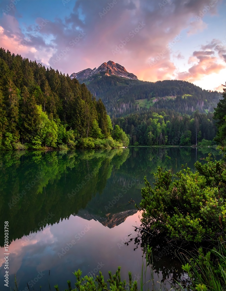 Fototapeta premium Serene mountain lake at sunset (2)