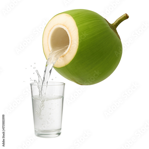 Wallpaper Mural A fresh green coconut pouring natural coconut water into a glass, clean and refreshing tropical drink. Torontodigital.ca