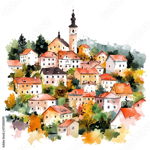 Slovenian Ancient Culture, watercolor illustration vector, isolated on a white background.