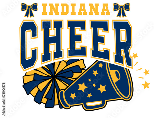 Cheerleader Svg, Cheer Svg, Pom Poms Svg, Megaphone Svg, Bow Svg, Indiana Basketball cheerleading illustration.