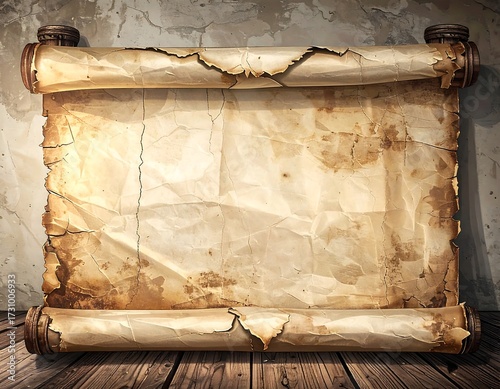 Aged scroll on a textured wall