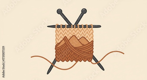 Knitted Horizons: Yarn and Needles Crafting a Mountain Landscape