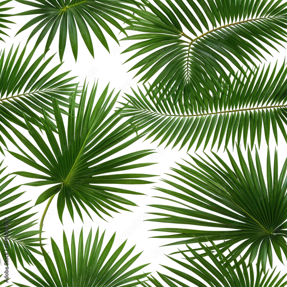 Obraz premium Tropical palm leaves, vibrant green fan shape on black background