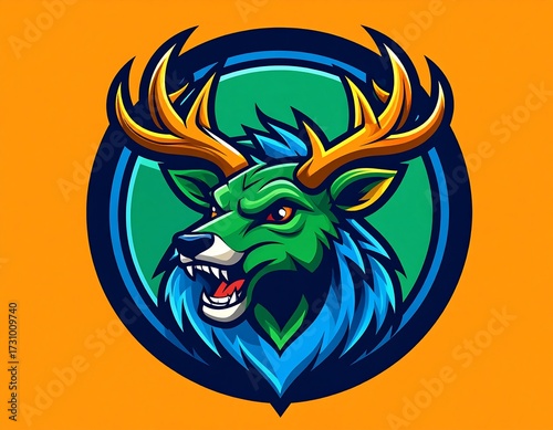 Aggressive deer head emblem