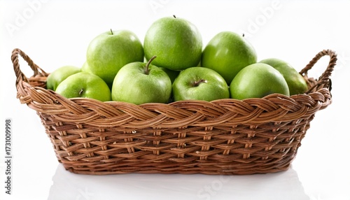 Isolated Green Apples In Basket