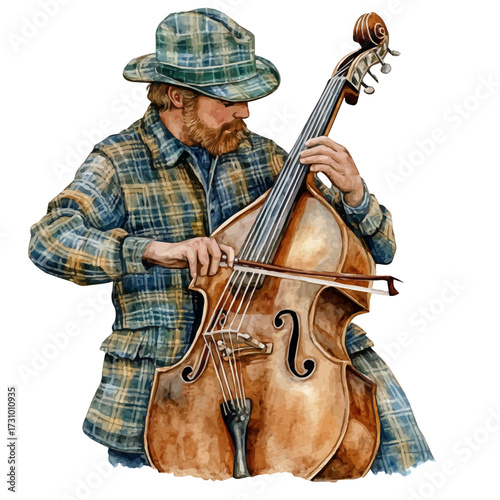 Scottish Jazz Street, watercolor drawing vector, isolated on a white background.