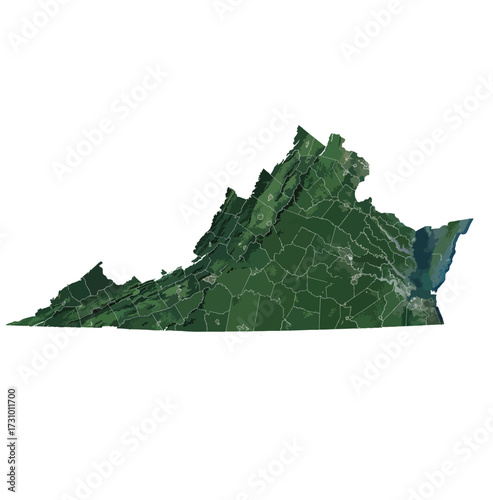 Virginia Map Vector – Realistic Landsat Satellite Style Illustration