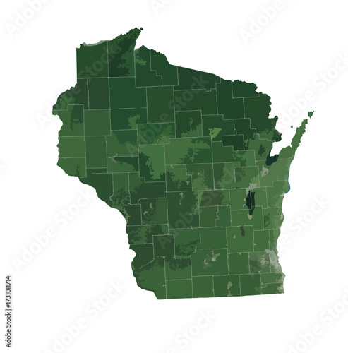 Wisconsin Map Vector – Realistic Landsat Satellite Style Illustration