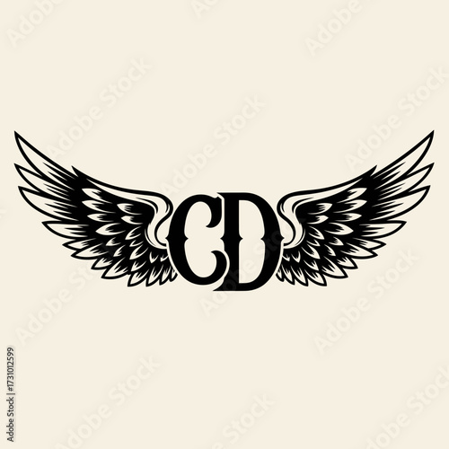 A black and white graphic illustration of the letters "CD" with stylized wings extending outwards on either side.