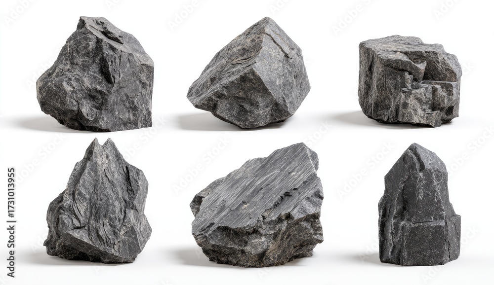 Obraz premium Rough, grey rocks, various shapes, isolated