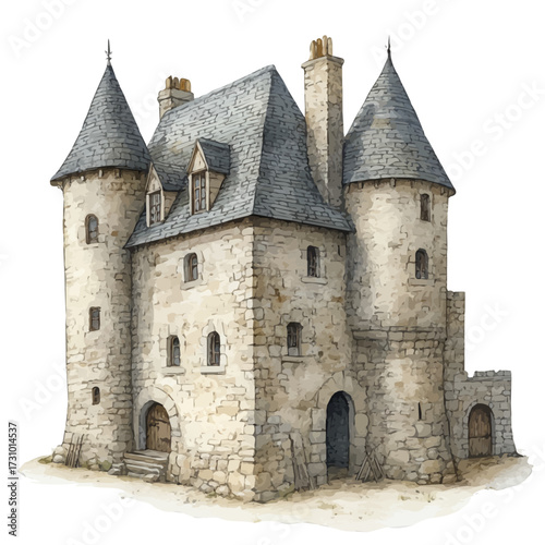 watercolor vector of Scottish Castle Performance, isolated on a white background.