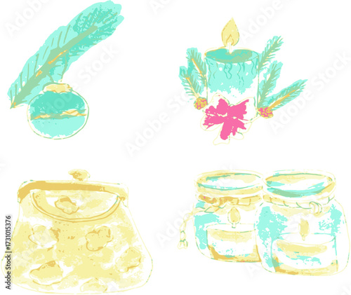 Christmas, New Year, holiday, gift shopping, candles. Watercolor illustration vector, hand drawn modern freehand new