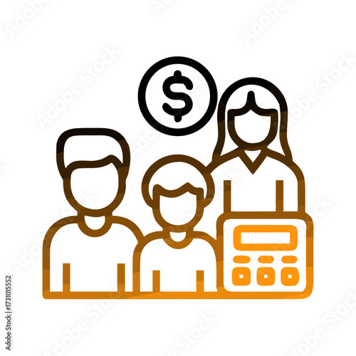 Family members managing budget with calculator and dollar symbol  
