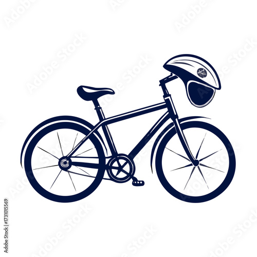 Bicycle with helmet in minimalistic style on white background  