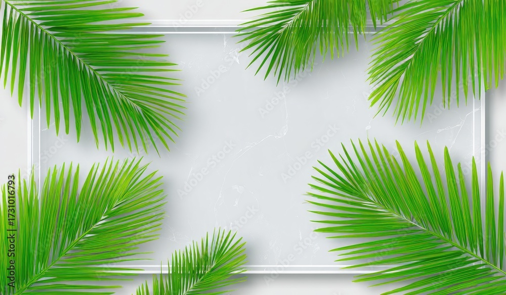 Naklejka premium Palm leaves frame a light gray background