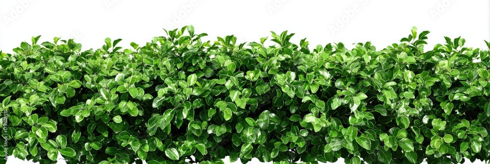 Obraz premium Dense, vibrant green hedge, full of small leaves, against a white background