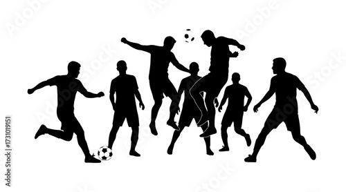 Silhouette of soccer players playing football. athletic activity.