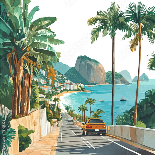 watercolor vector of Rio Coastal Parade, isolated on a white background.