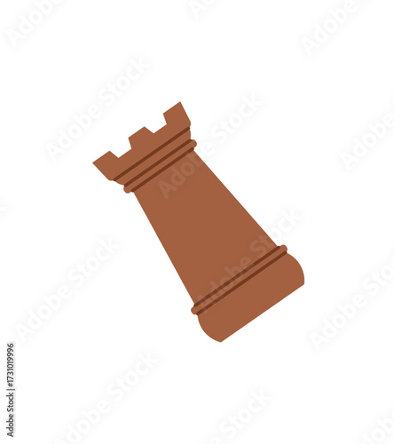 Flat cartoon chess rook piece for boardgame strategy sticker. Sticker design for chess hobby and fun table games. Great skill, leisure, and playful activities.