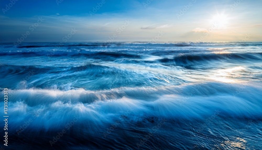 Fototapeta premium Abstract Blue Ocean Waves Sunrise