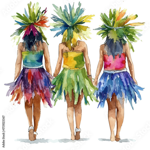 Nigerian Tribal Costumes, watercolor drawing vector, isolated on a white background.