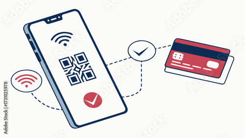 Mobile payment process with smartphone qr code wifi and credit card illustration design concept created with generated ai