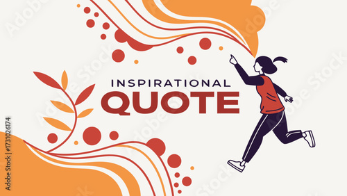 Woman reaching for swirls with inspirational quote and floral design in orange and red tones illustration created with generated ai