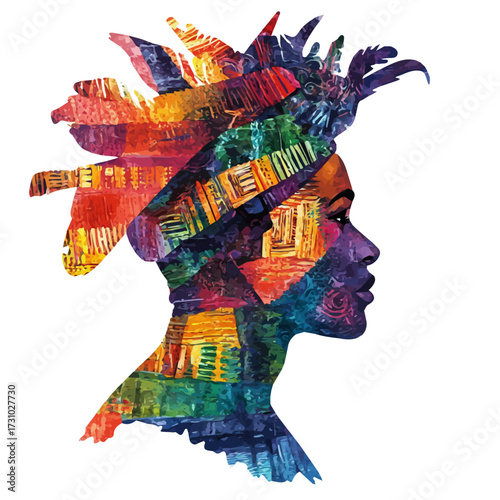 Nigerian Artistic Showcase, watercolor painting vector, isolated on a white background.
