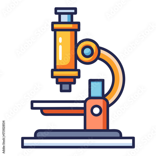 An illustration of a classic microscope with a simple vector, perfect for science and research, the image is isolated on a clear background. Generative AI