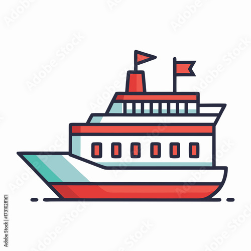 A vibrant illustration of a passenger ship, sailing across the open water, it encapsulates the essence of sea travel. It is simple, it is delightful, it is all-inclusive in its details. Generative AI