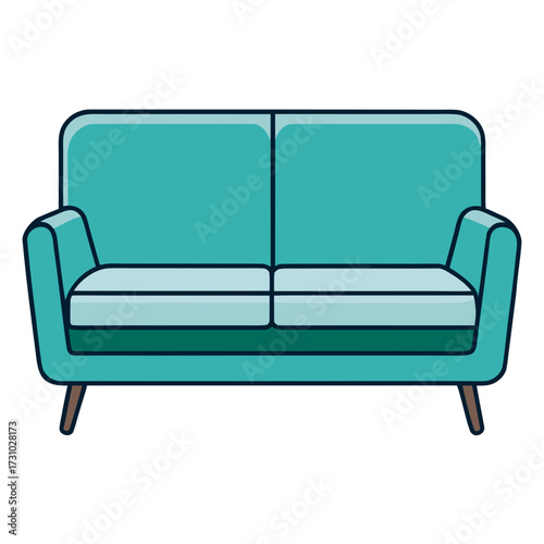 A modern, vibrant turquoise sofa. This inviting sofa offers a comfortable seating option, the perfect accent to create a living room or office space. Generative AI