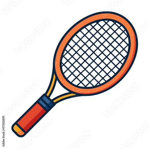 A vibrant illustration of a tennis racket, perfect for depicting sports, leisure, and active lifestyle concepts. The racket is simple but iconic. Generative AI