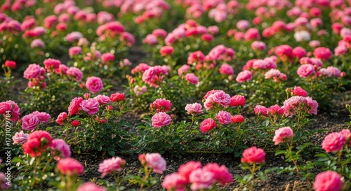 Wallpaper Mural Lush pink rose field in bloom Torontodigital.ca